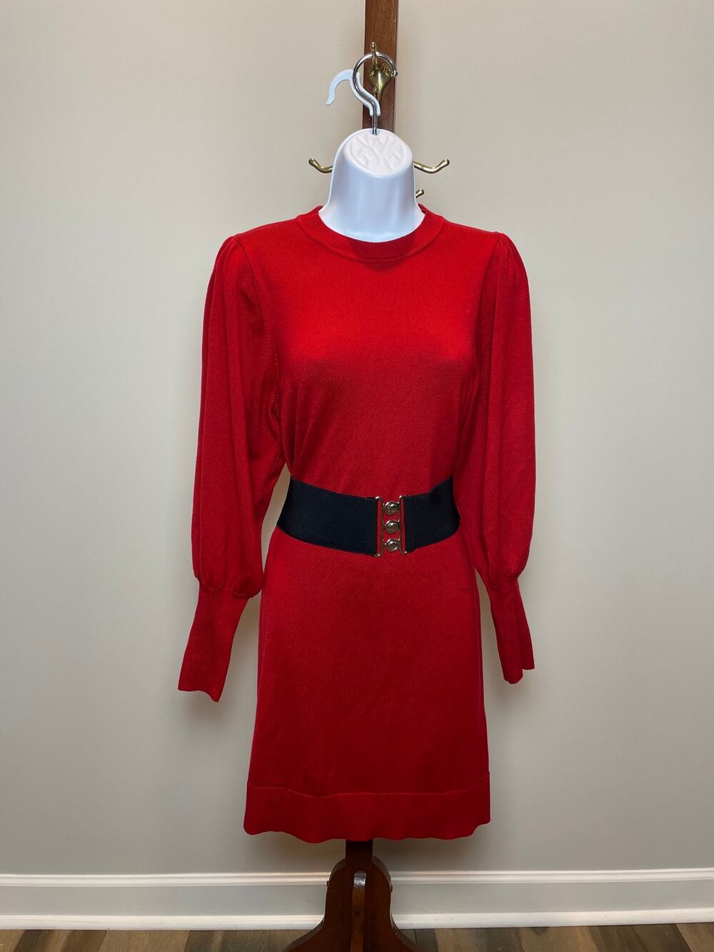 Vince Camuto Puff Sleeve Sweater Dress Size S Red Feminine Knit